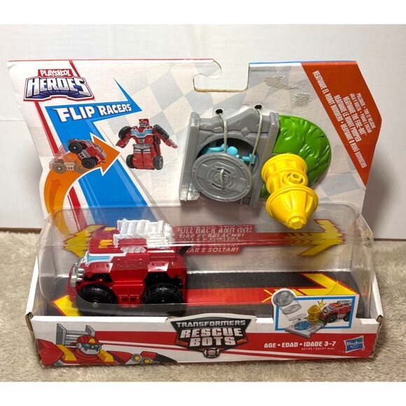 New Playskool Heroes Flip Racers Transformers Rescue Bots Pullback Heatwave - Picture 2 of 6